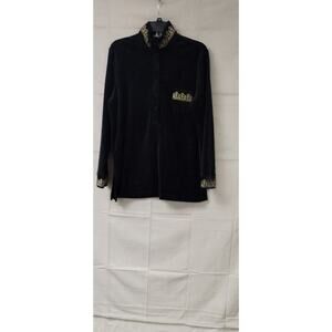 Nira Nira NY Womens Shirt Pullover Button Down Long Sleeve Embroidered Black M